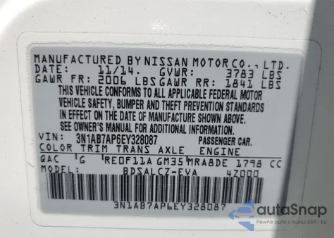 2014 Nissan Sentra S из США, поврежденный, VIN 3N1AB7AP6EY328087